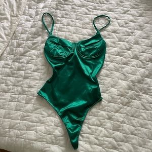 Satin green bodysuit